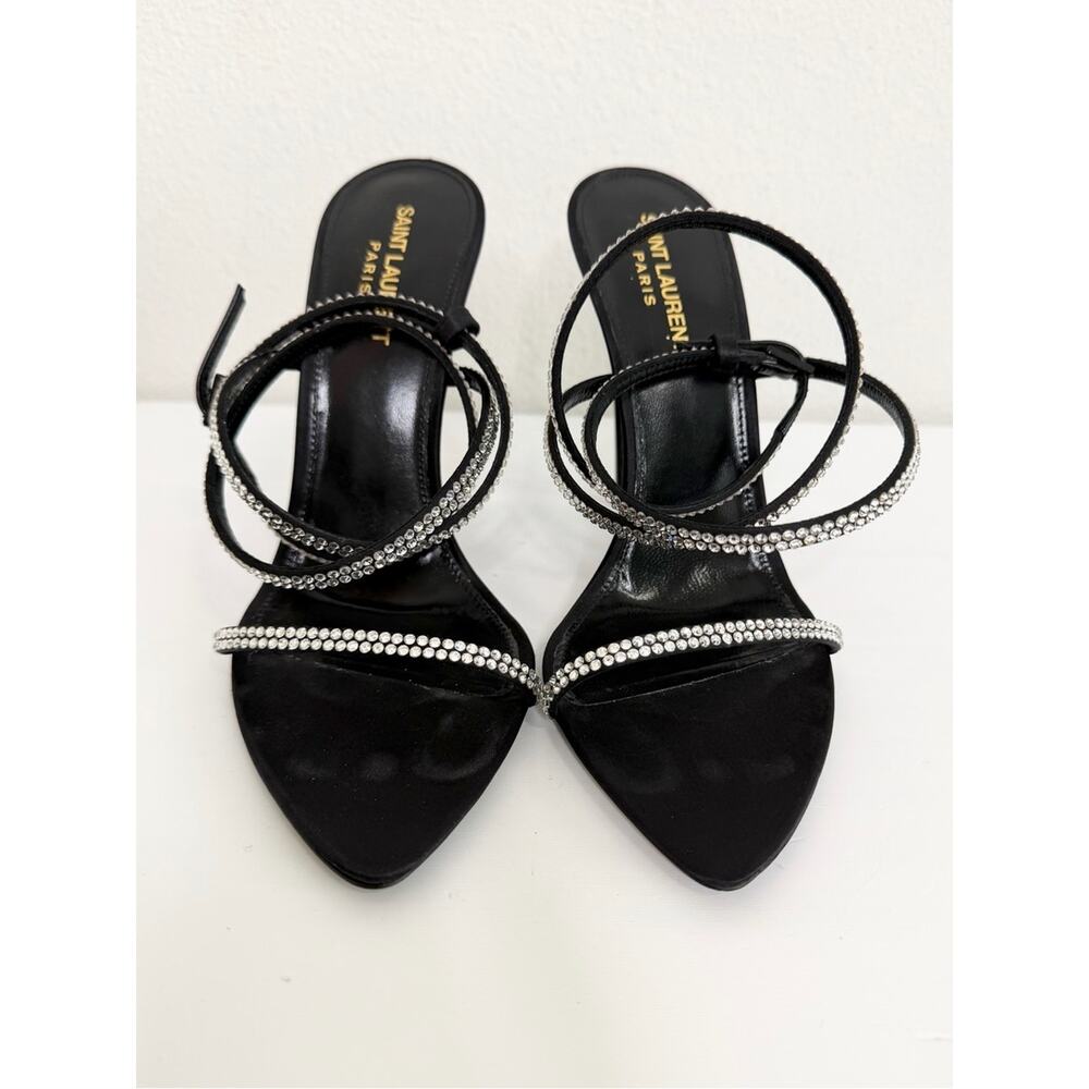 Saint Laurent Georgia Black Crystal Strap Stiletto Sandals Size 39.5 - Picture 3 of 8